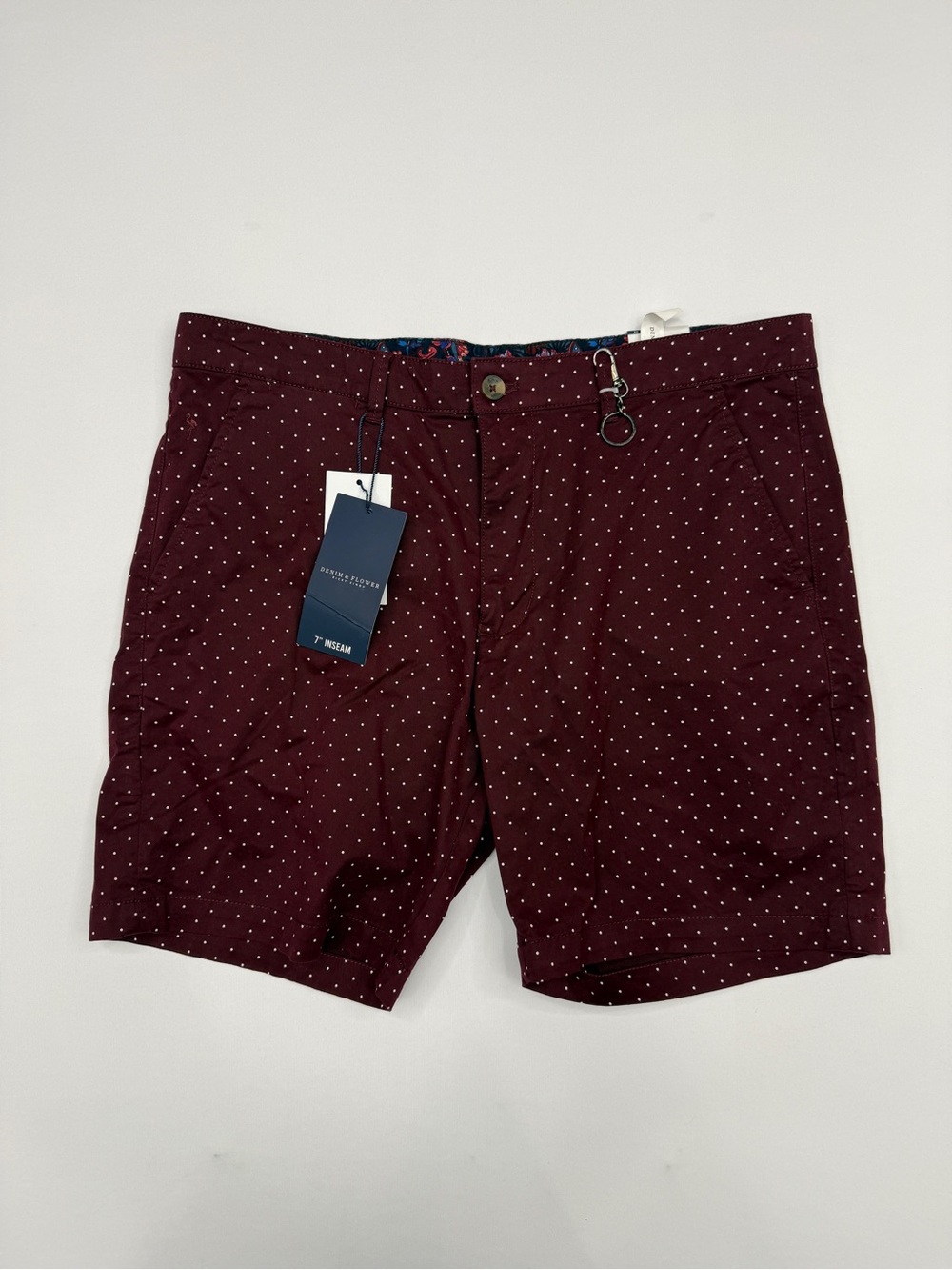 Denim & Flower Men's Power Stretch 7" Polka Dot Burgundy Shorts